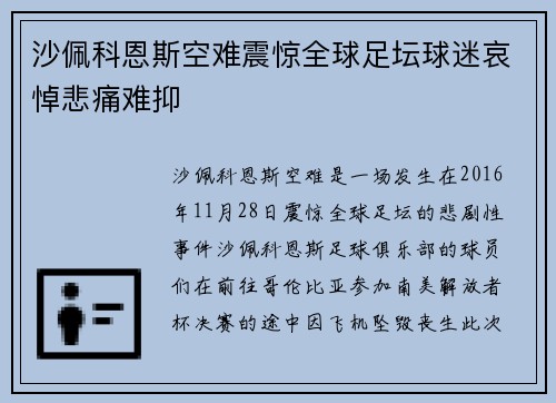 沙佩科恩斯空难震惊全球足坛球迷哀悼悲痛难抑 沙佩科恩斯空难震惊全球足坛球迷哀悼悲痛难抑
